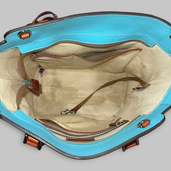 Dooney & Bourke East West Shopper Tote Sky Blue Pebble Leather Bag - Picture 5 of 6